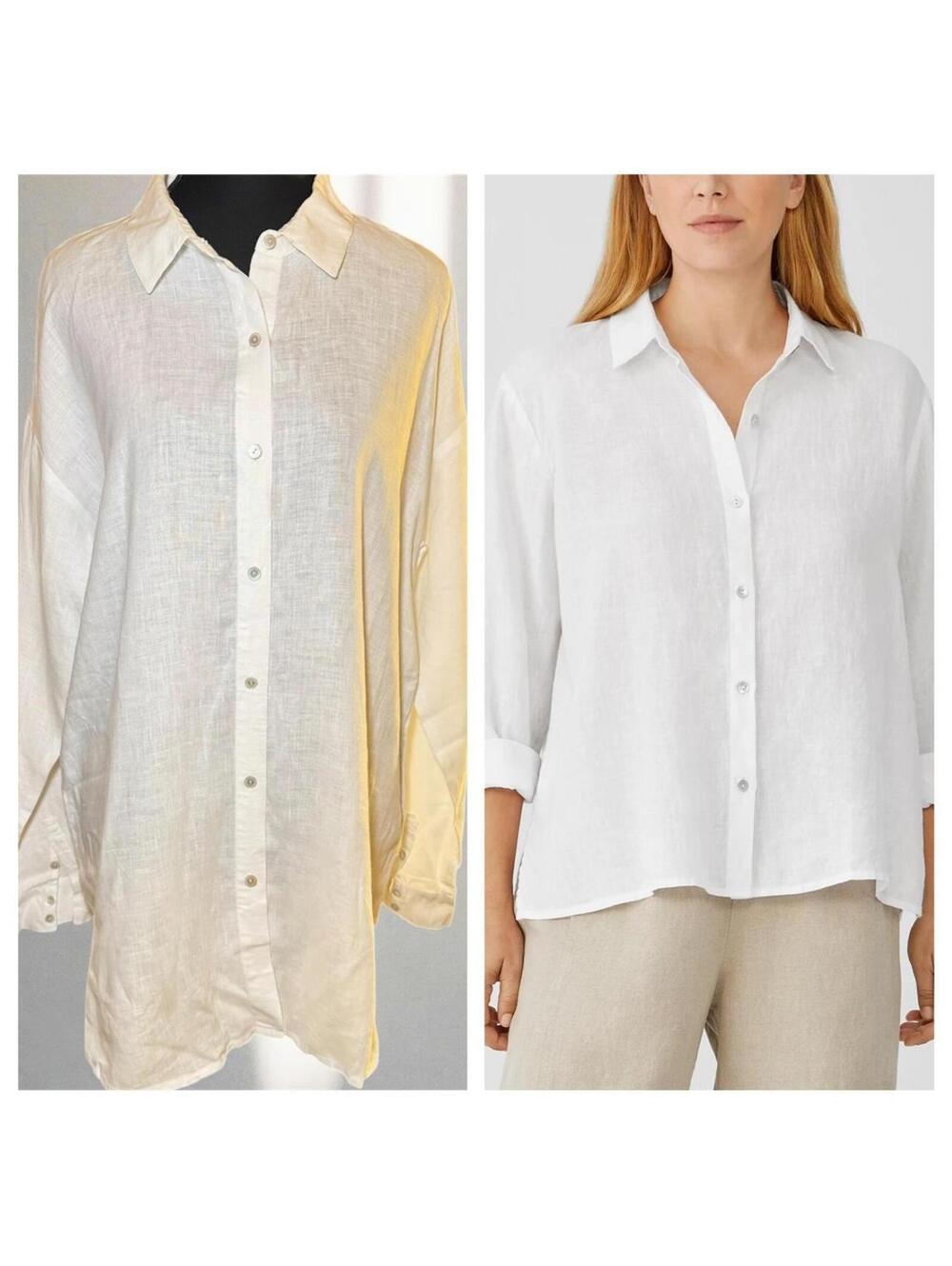 Organic Handkerchief Linen Shirt Eileen Fisher White Oversized Button Down Tunic